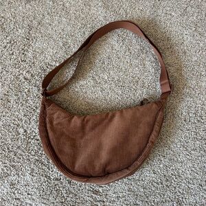 Brown Crescent Leather Shoulder Bag